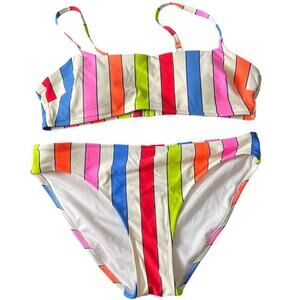 Aerie Striped Rainbow Bikini Set 2 Piece Swimsuit Medium M EUC